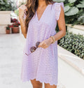 New Spring Women's Lace Patchwork Hollow V-Neck Solid Color Sleeveless Dress