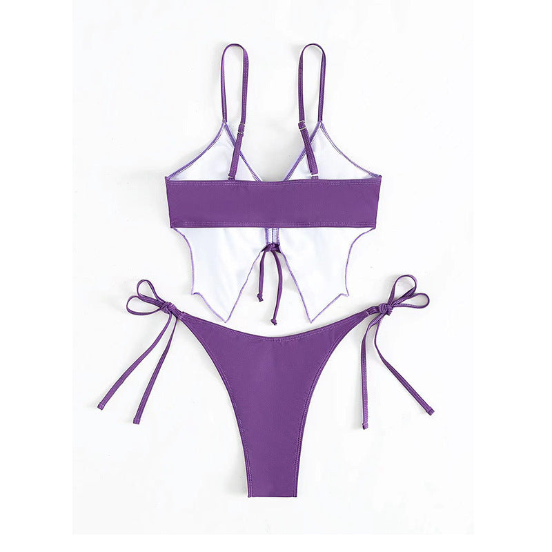 New Butterfly Flower Double Shoulder Strap Bikini Backless Split Swimsuit for Women