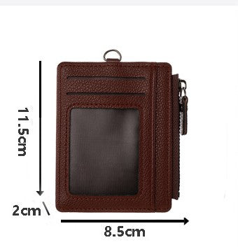 New Women's Leather Card & Coin Holder – Zippered ID, Bus Card, Colorblock Patchwork, Cute & Fresh