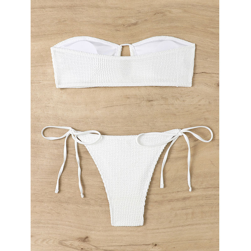 New Solid Color Tube Top Bikini | Split Strap Swimsuit for Beach & Pool