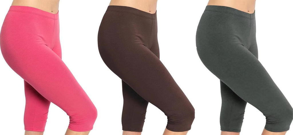 Solid Black Milk Silk Cropped Leggings for Women, Stretch Tight Yoga Running Safety Pants, Plus Size