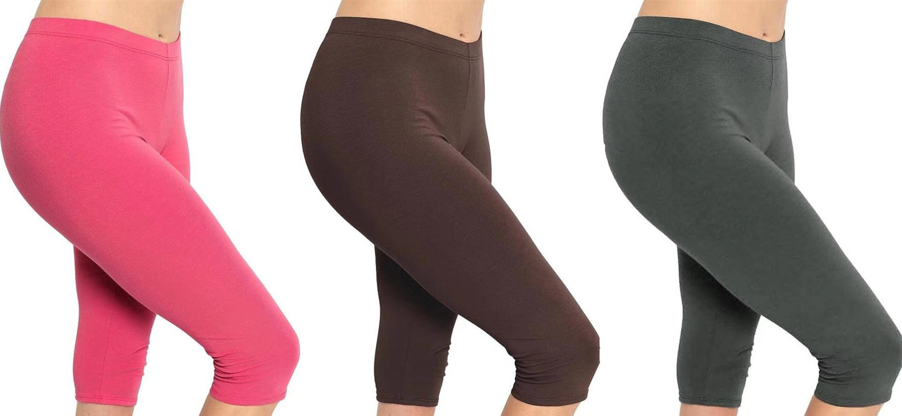 Solid Black Milk Silk Cropped Leggings for Women, Stretch Tight Yoga Running Safety Pants, Plus Size