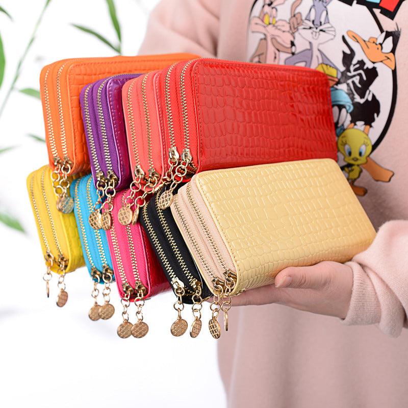 Double Zipper Women’s Long Wallet – Large Capacity Patent Leather Clutch with Coin & Phone Storage