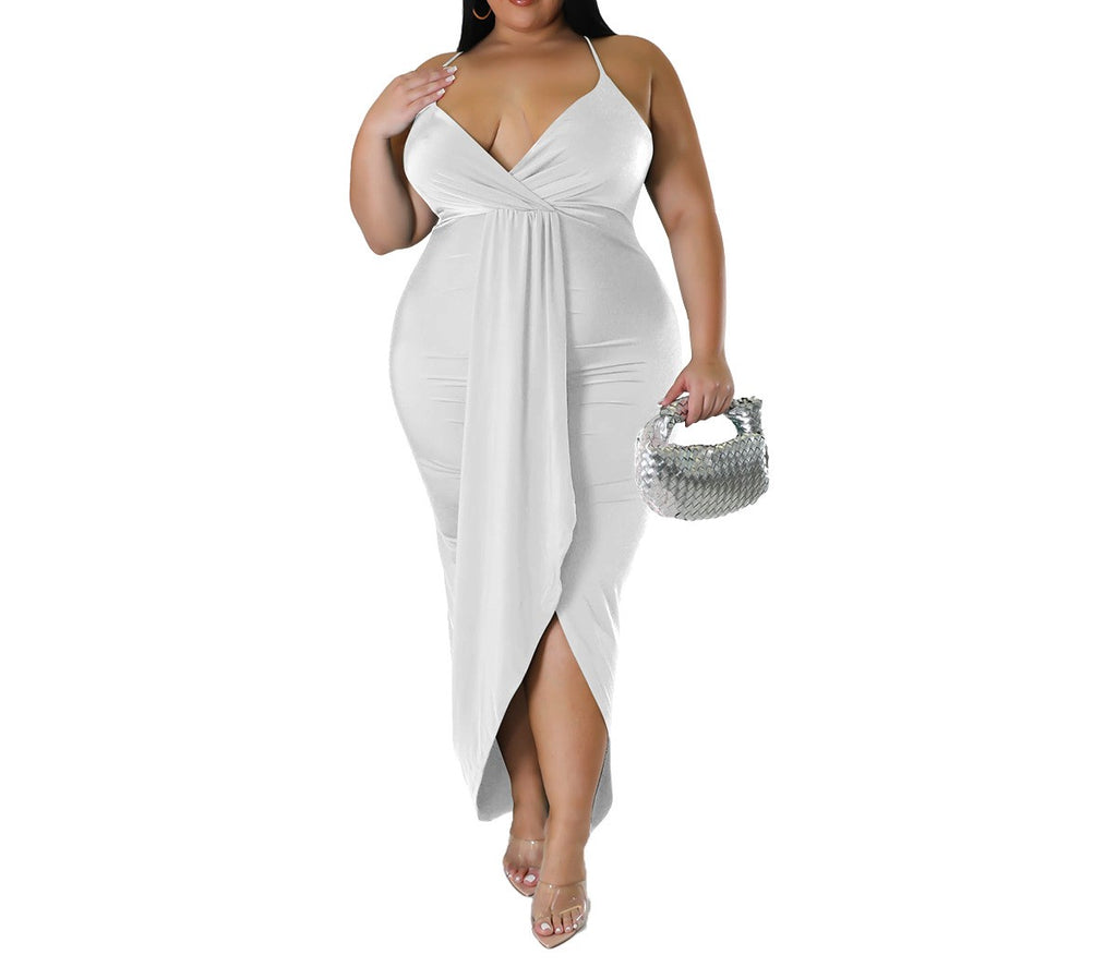 Women's Sleeveless V-Neck Stretch Dress with Adjustable Spaghetti Straps – Bodycon Fit, Casual or Evening Wear