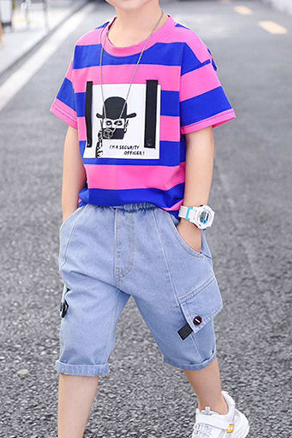 Kids Boys New Arrival Round Neck Short Sleeves Solid Color T- Shirt with Descent Side Pockets Shorts Summer,Boy's Sports and Lei
