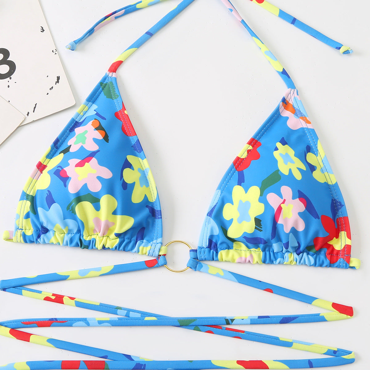 New Digital Print Lace-Up Neck Bikini Two-Piece Split Swimsuit for Women