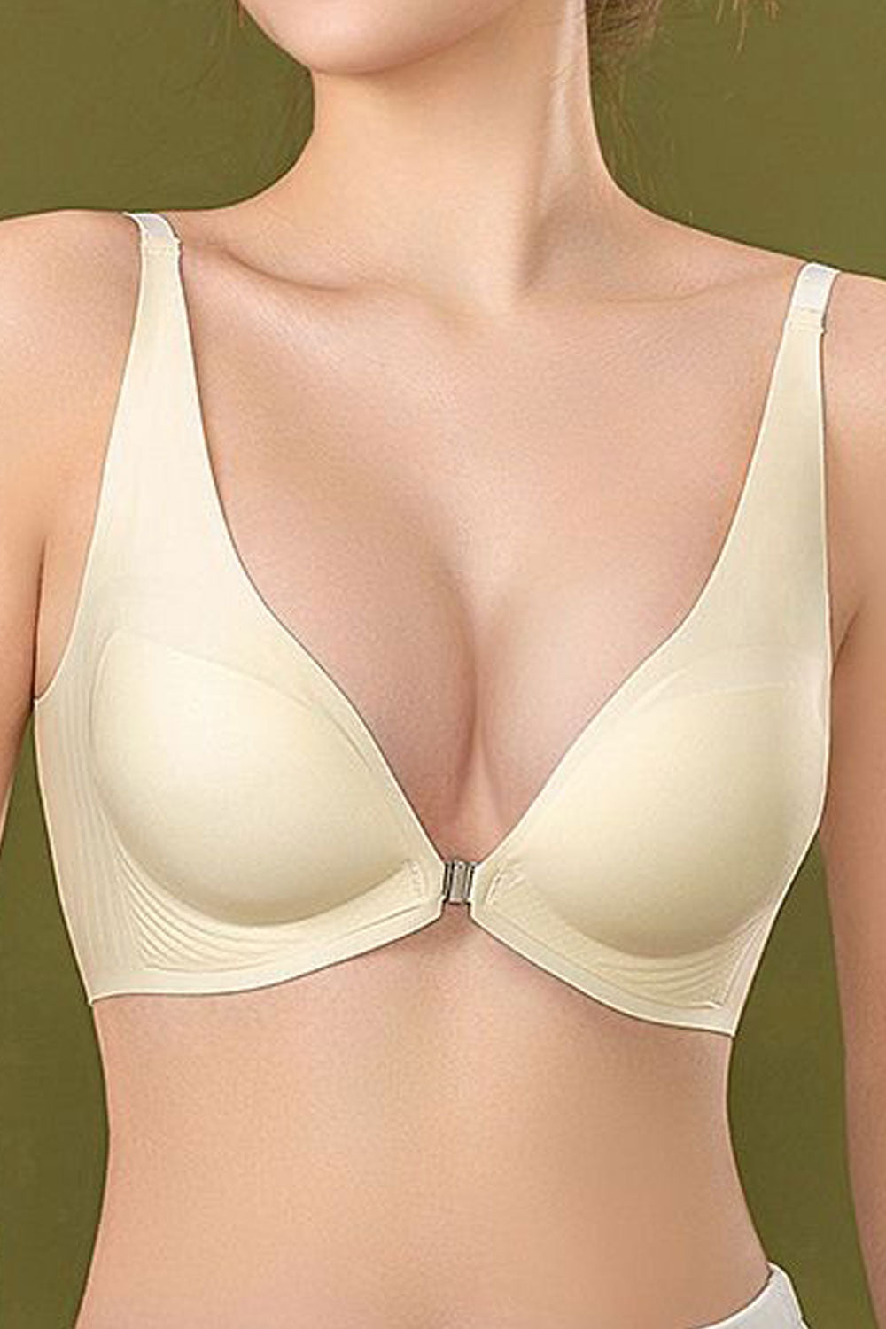 Women New Beautiful Gathered Seamless Front Buckle Fixed Shoulder Straps No Rims Thin Section Soft Jelly Bra