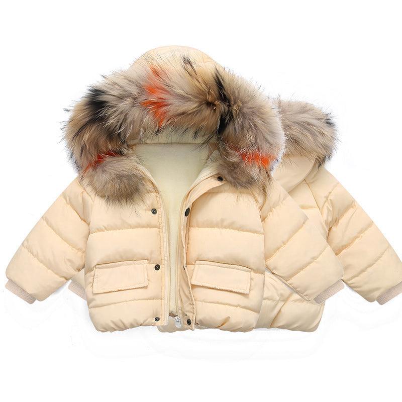 Baby Girl & Boy Winter Cotton-Padded Coat – Thick Fur Collar, Warm Hooded Jacket for 2-Year-Old Toddlers - RAC25JP3297BATOW