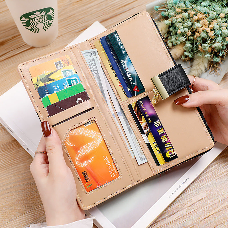 Spliced Color Long Folding Hollow Leaf Wallet for Women – Multi-Compartment Clutch Handbag & Mobile Phone Holder