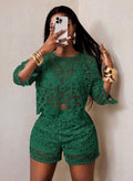 Women's Solid Color Cut-Out Lace Detail Two-Piece Suit Set