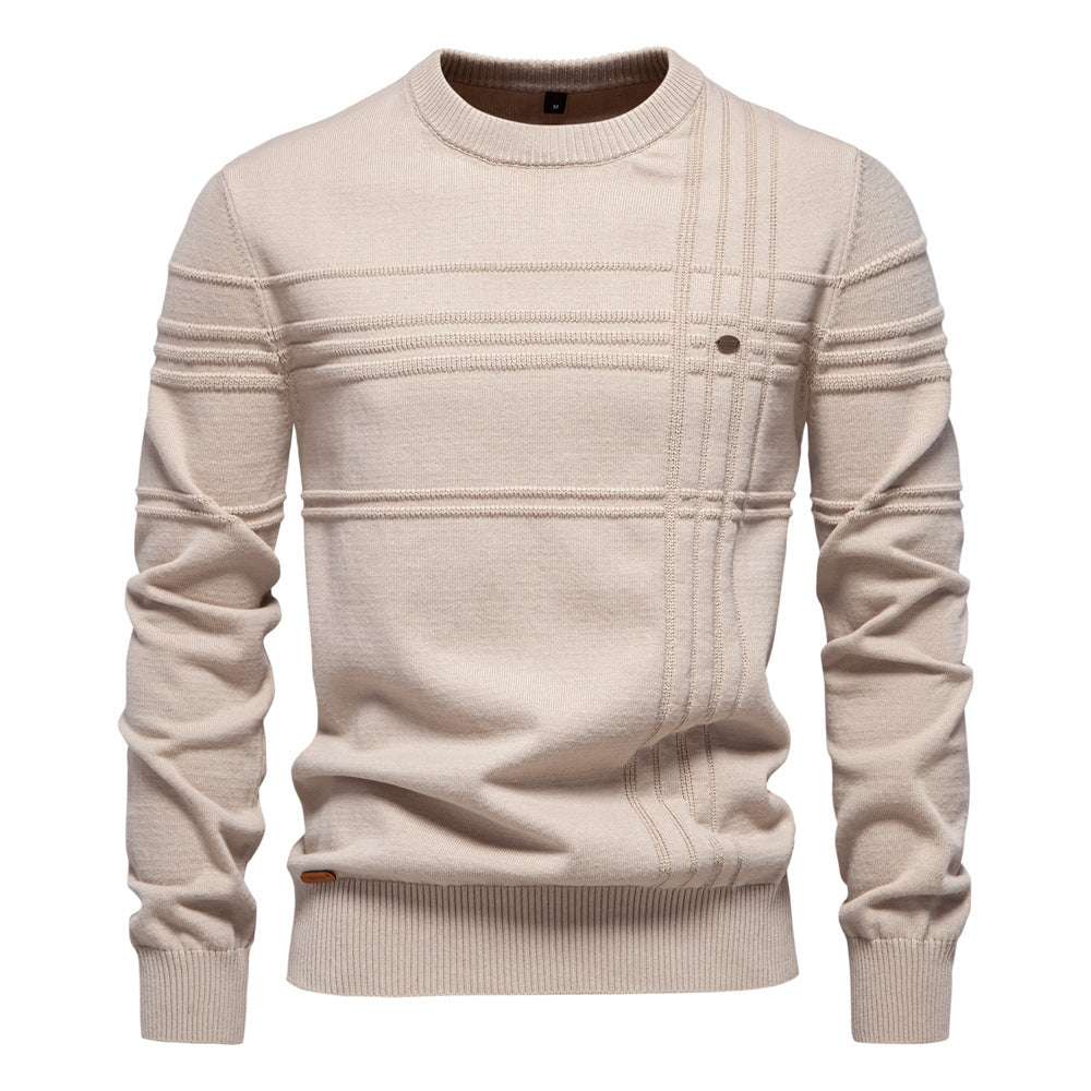 Men’s Solid Color Round Neck Pullover Sweater