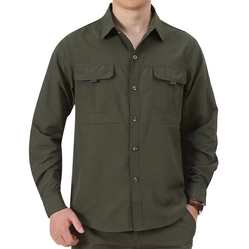 Men’s Loose Casual Multi Pocket Long Sleeve Shirt