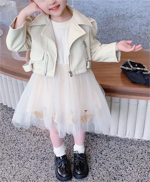 Girls Trendy Leather Jacket Dress Set