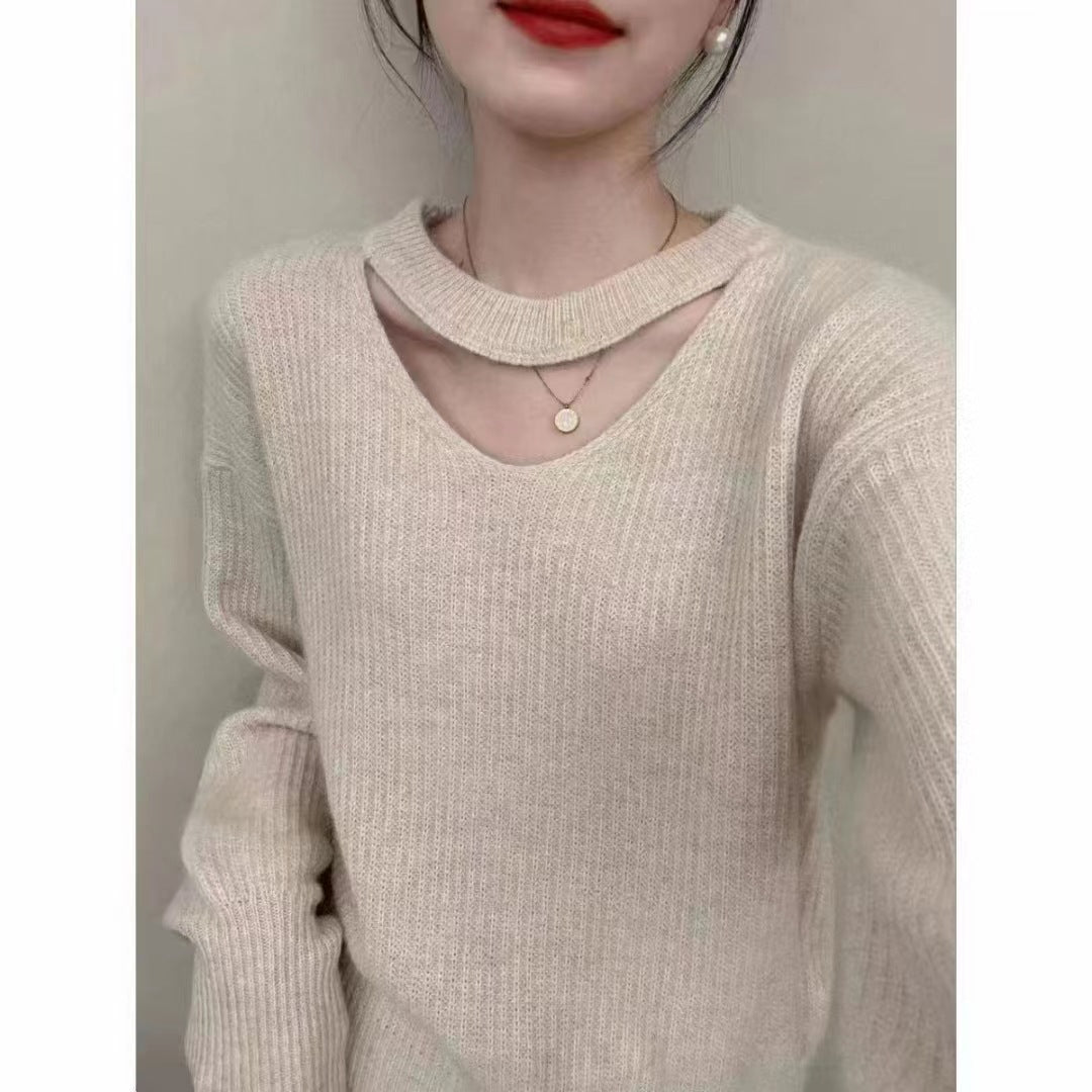 Elegant V Neck Knit Sweater Outerwear