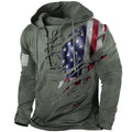 Retro Flag Lace-Up Hooded Tee for Men