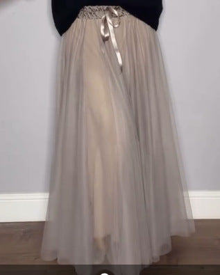 Women's Solid Color Mesh Midi Skirt