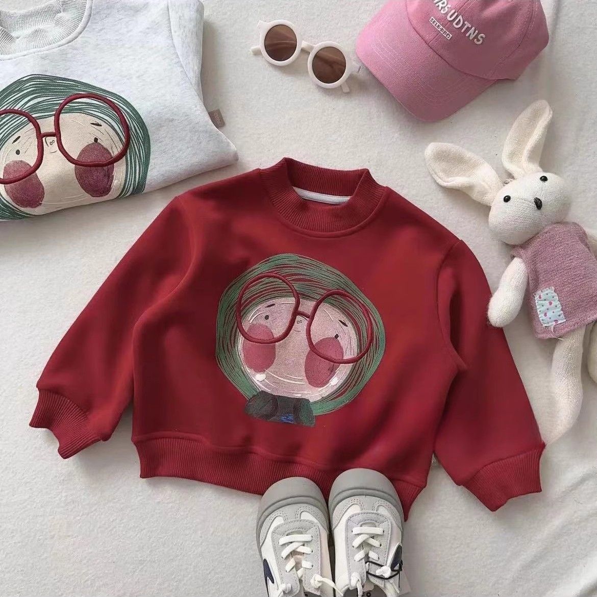 Cute Fleece-Lined Cartoon Sweatshirt