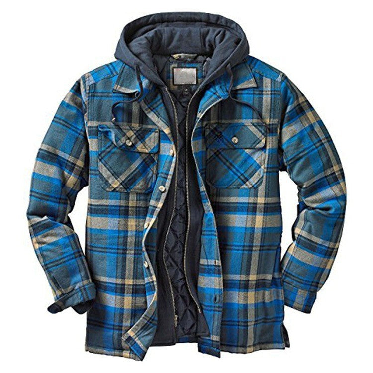 Men’s Thick Cotton Plaid Hooded Jacket