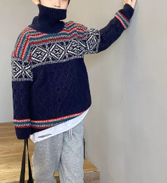 Boys High Collar Knit Pullover Sweater
