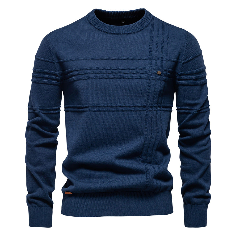 Men’s Solid Color Round Neck Pullover Sweater
