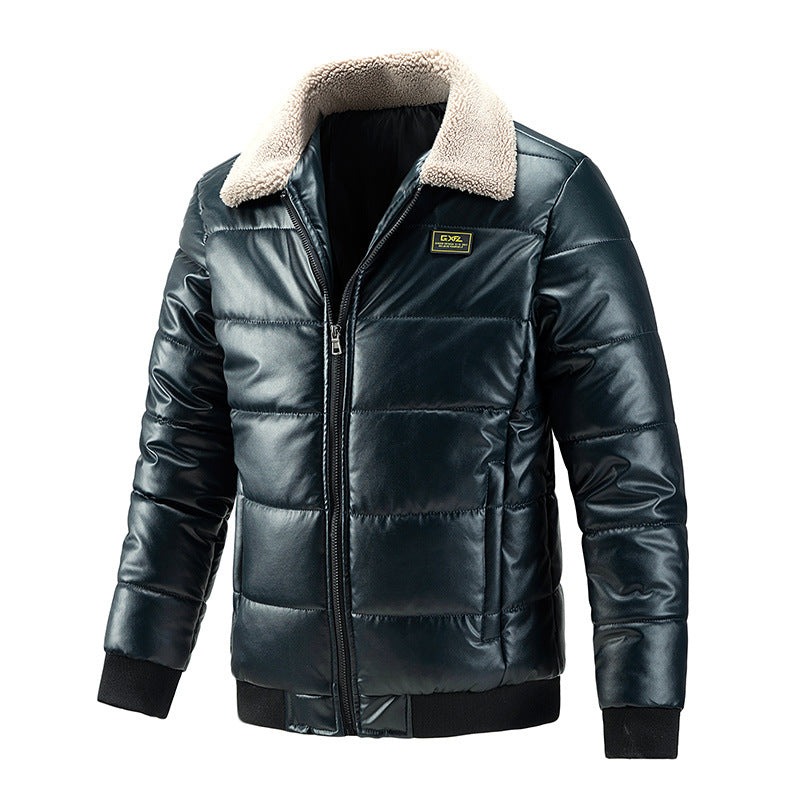 Men’s Fur Collar Warm Casual Leather Jacket