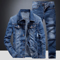 Men Loose Denim Casual Pant Jacket Suit