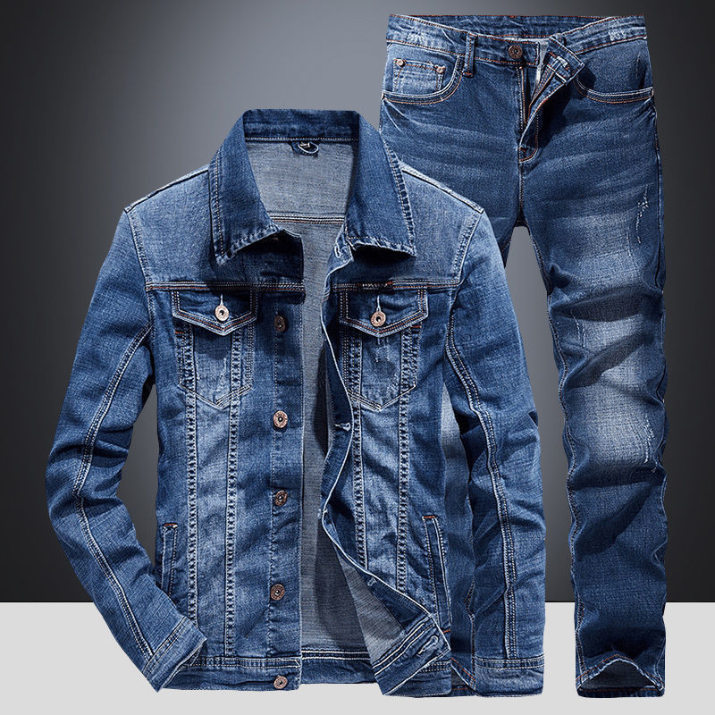 Men Loose Denim Casual Pant Jacket Suit