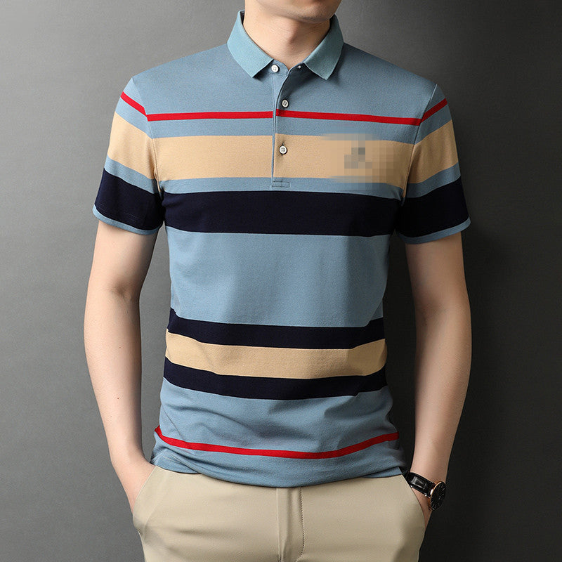 Men’s Embroidered Stripe Casual Polo Shirt
