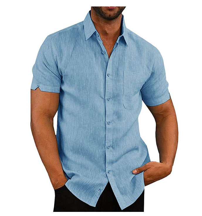 Men’s Breathable Linen Button Shirt Casual Summer Lapel Short Sleeve Top
