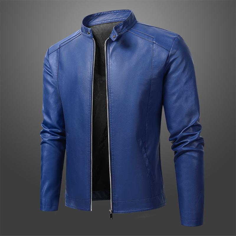 Men’s Stand Collar Slim Casual Leather Jacket
