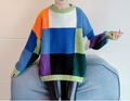 Girls Color Block Check Knit Sweater