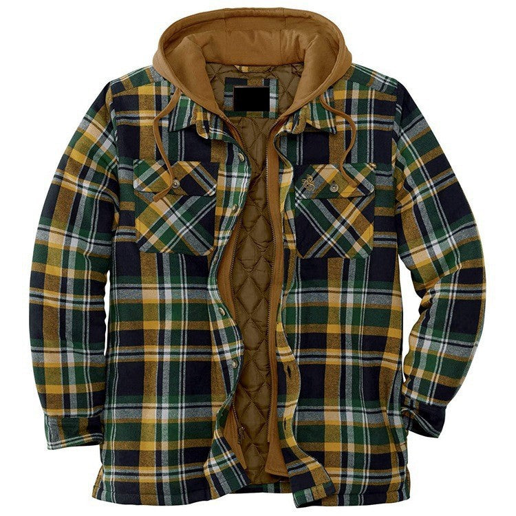 Men’s Thick Cotton Plaid Hooded Jacket