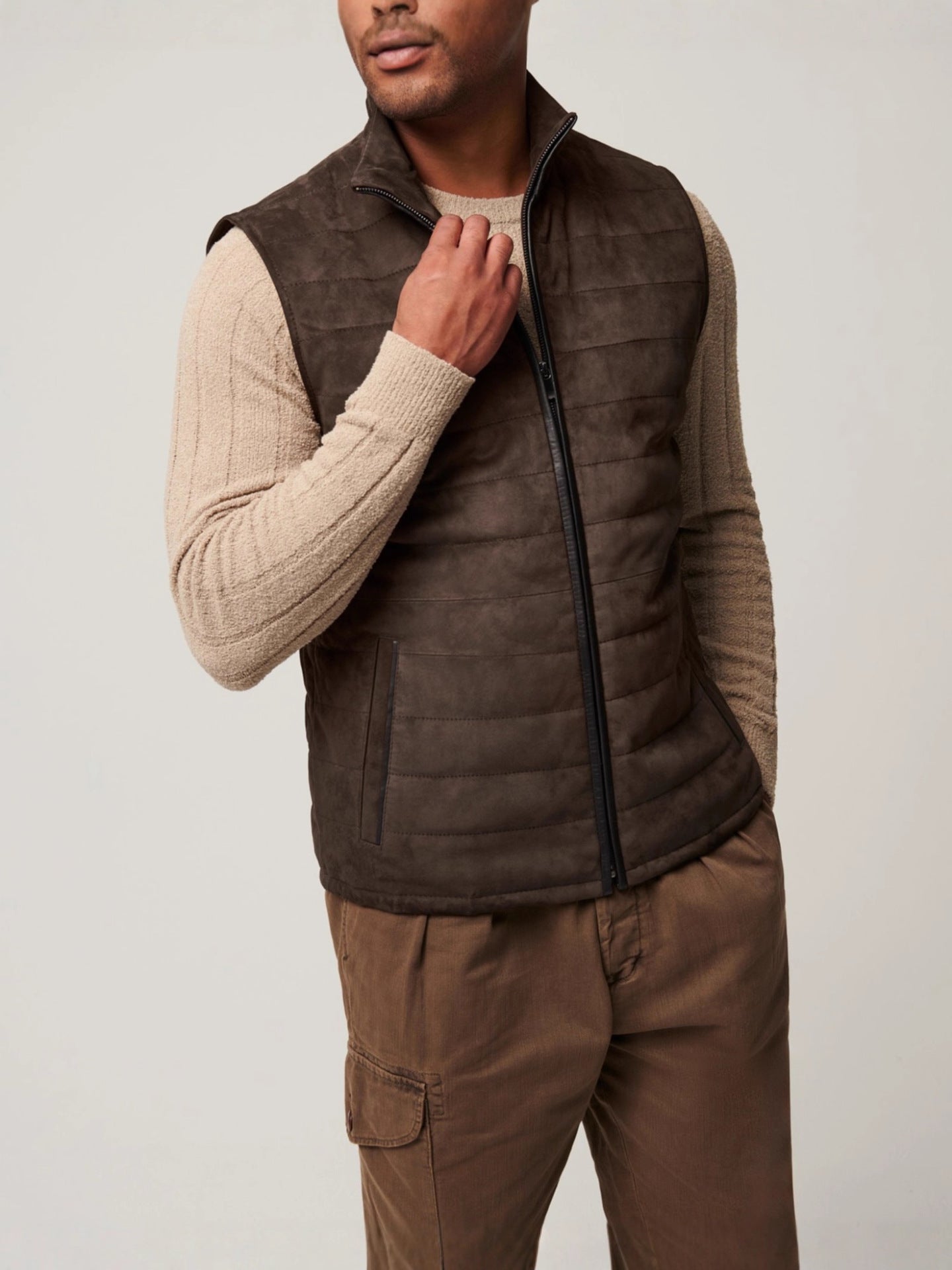 Men’s Autumn Winter Leather Suede Striped Vest Jacket