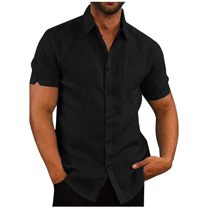Men’s Breathable Linen Button Shirt Casual Summer Lapel Short Sleeve Top