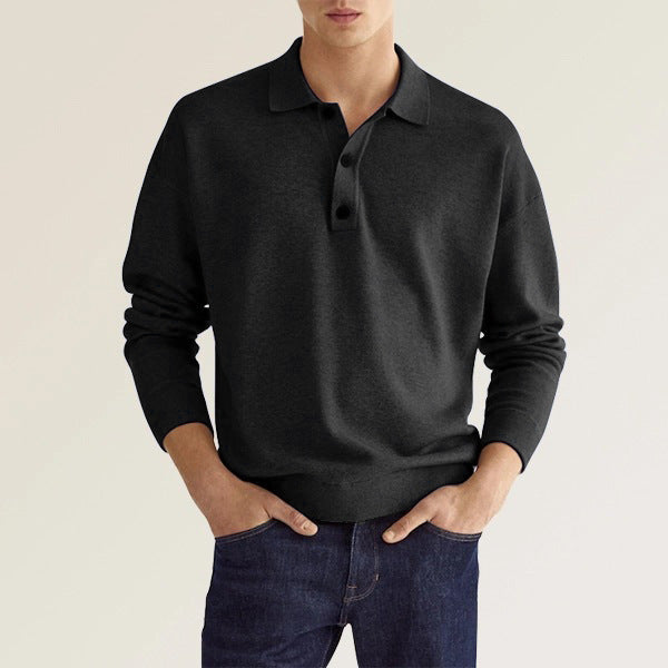 Men's Casual Long Sleeve V Neck Button Polo Shirt