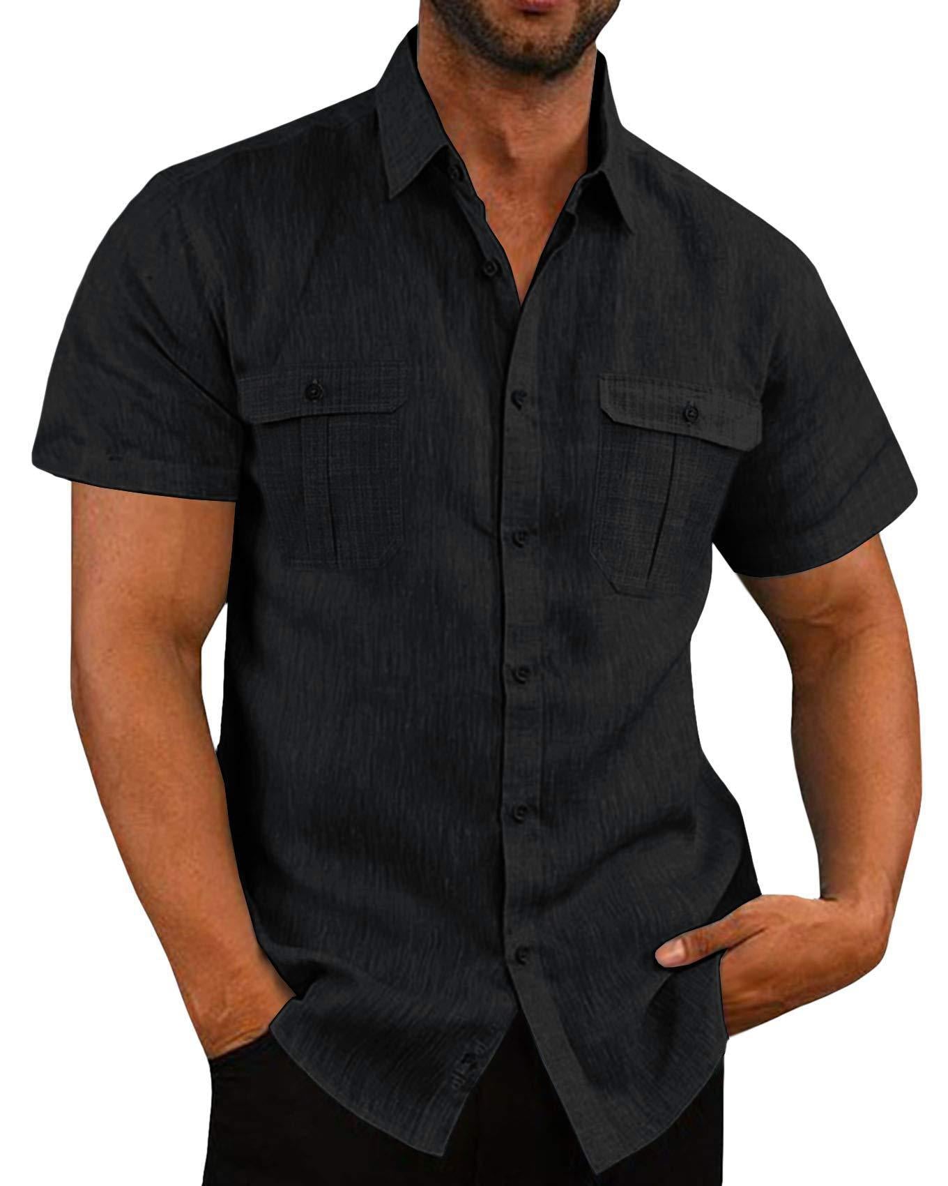 Men Double Pocket Cotton Linen Casual Shirt