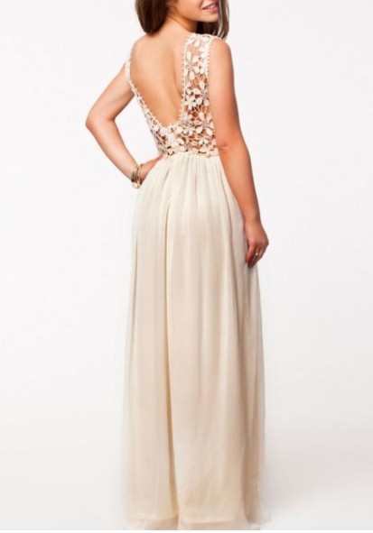 Women Sleeveless Lace Stitched Full Length Dress
