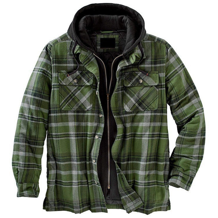 Men’s Thick Cotton Plaid Hooded Jacket