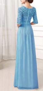 Women Lace Up Elbow Sleeve Maxi Dress