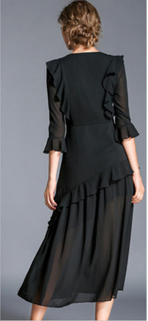 Women Round Neck Ruffled Long Dress