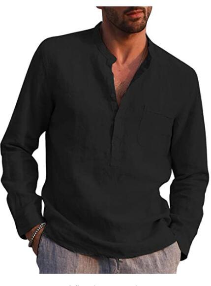 Men’s V Neck Linen Casual Beach Shirt