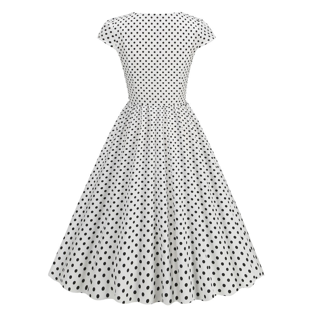 Women Wave Point Black Polka Dot Dress