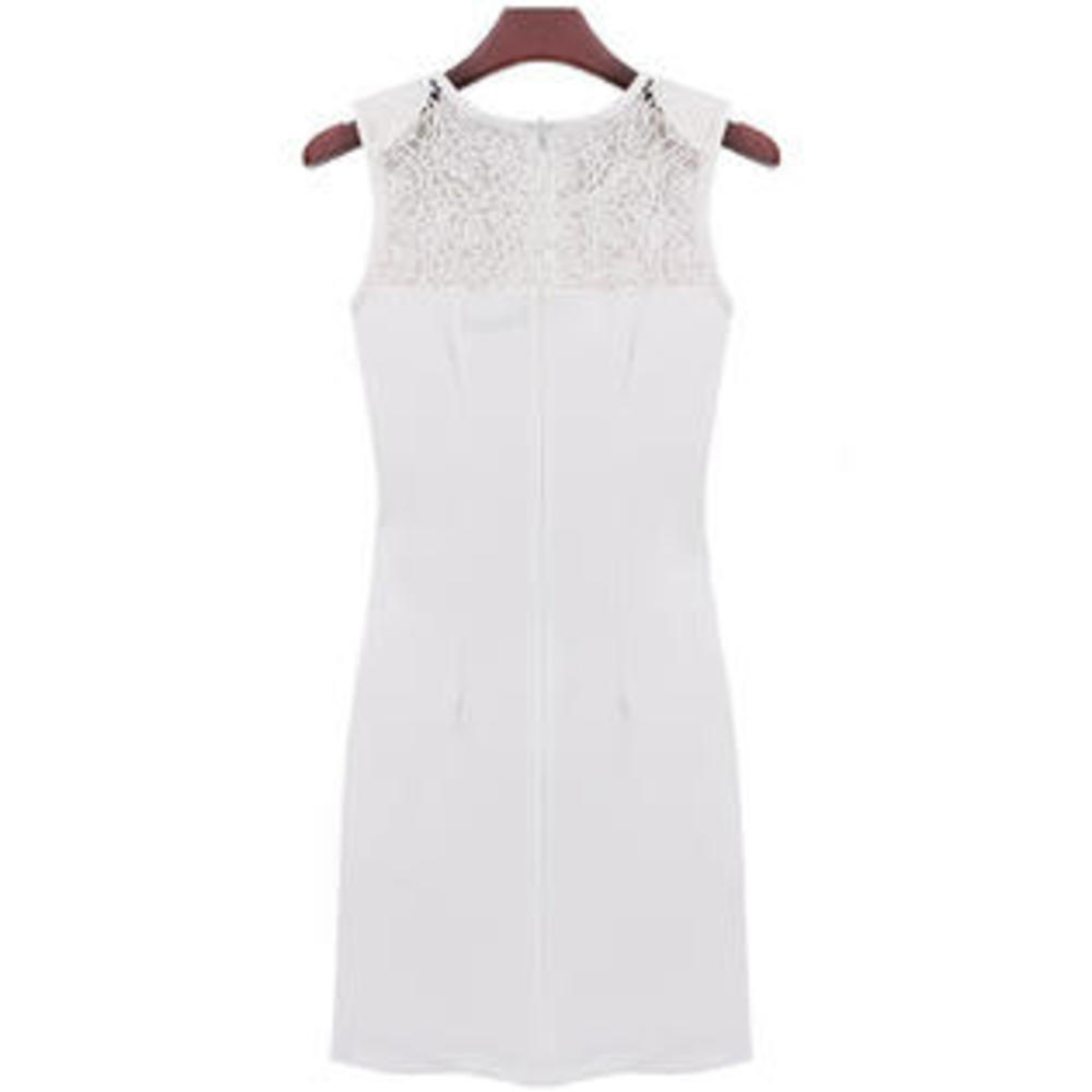 Women Round Neck Lace Back Zipper Dress White