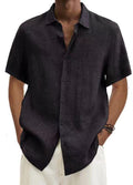 Men Cotton Linen V Neck Button Shirt