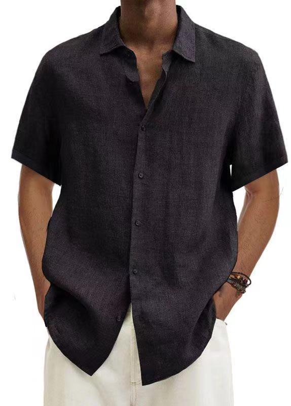 Men Cotton Linen V Neck Button Shirt