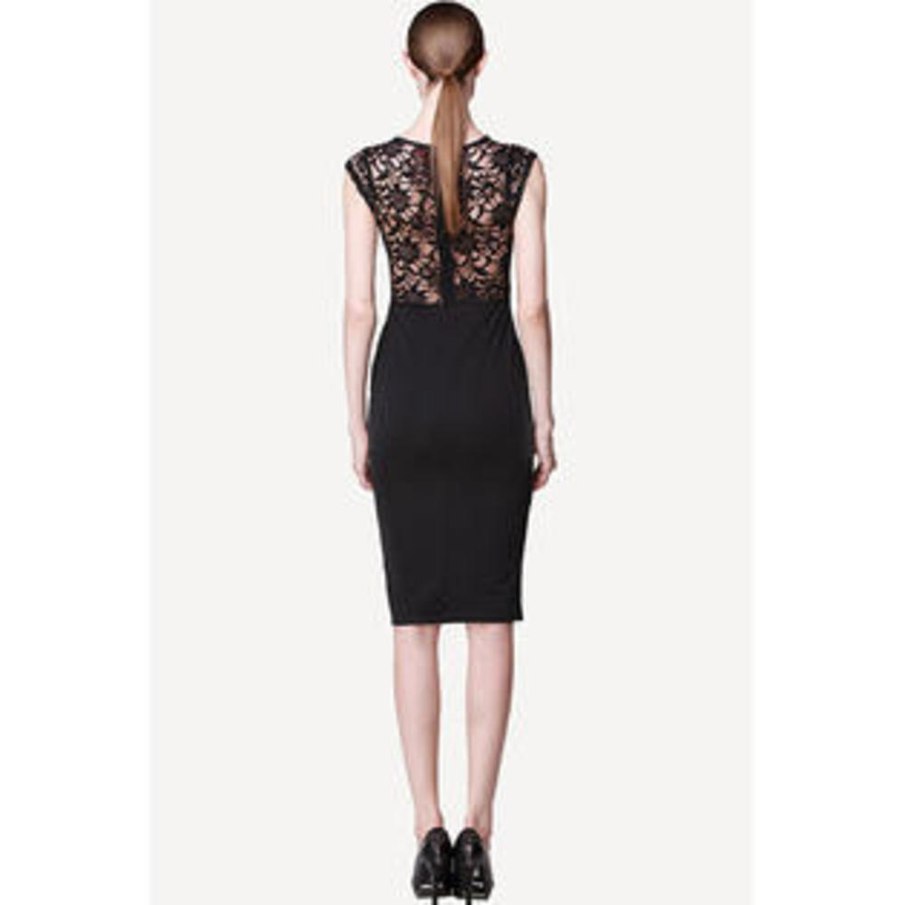 Women Cup Sleeve Bodycon Lace Dress Black