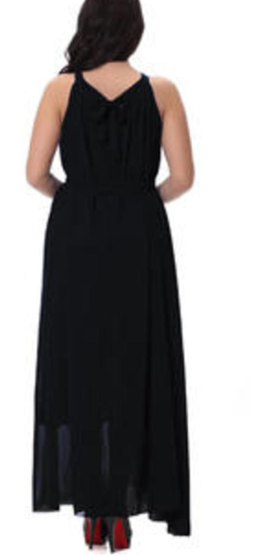 Women Sleeveless A-Line Chiffon Plus Size Black Dress