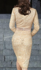 Women Elegant Long Sleeve Lace Belt Dress