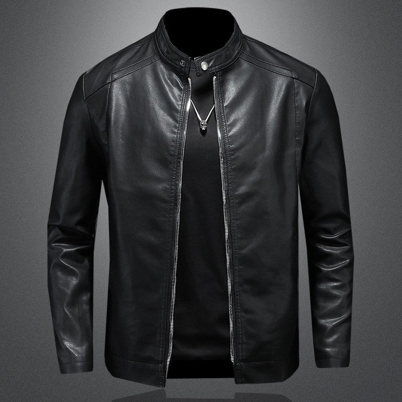 Men’s Stand Collar Slim Casual Leather Jacket