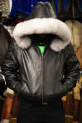 Men’s Hooded Large Fur Collar Leather Coat